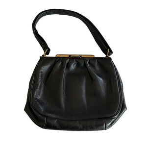 Small Hand Bag Women's Black Leather Press On Closure Vintage